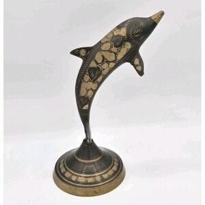 Brass Etched Dolphin Statue Vintage‎ Figurine 8 Ounces